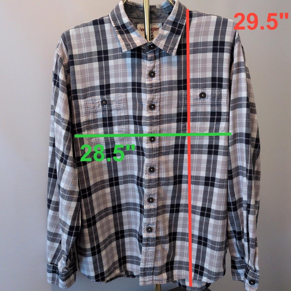 Wrangler Flannel Shirt Mens 2XL Grey Black Plaid Cotton Long Sleeve Workwear - Picture 2 of 10